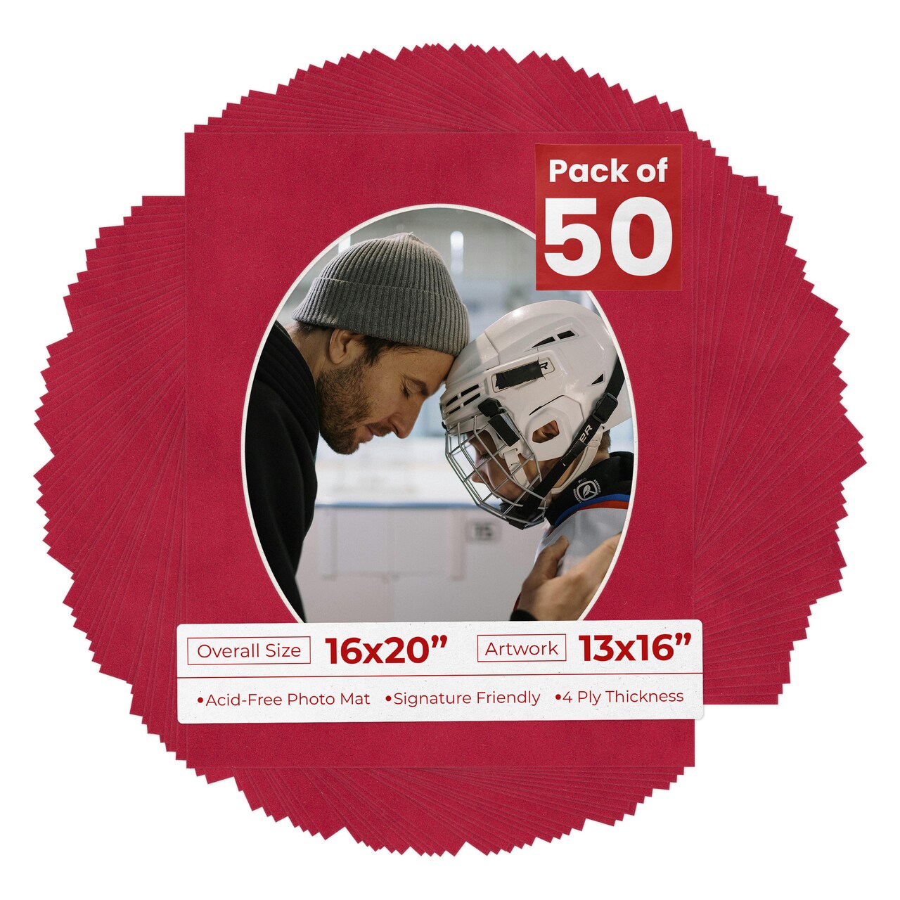 Red Suede Mat Board for 16x20 Frames - Oval Opening for 13x16 Photos